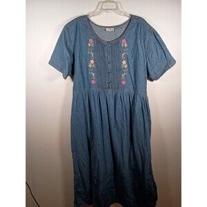 Vintage 90s Cottagecore California Dreams Floral Maxi Denim Dress Plus Size 1X